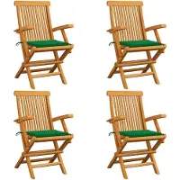 The Living Store Teakhouten Tuinstoelenset - 4 stuks - Groen Kussen - 55 x 60 x 89 cm