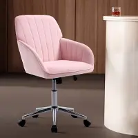 OKWISH Bureaustoel Verstelbaar - Ergonomisch Met 360 Graden Draaifunctie - Voor Kantoor En Slaapkamer - Fluweel - Roze