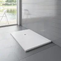 AICA 120x80x3cm Douchebak Diameter afvoergat 90 mm, ABS dekking,inclusief Sifon en 300-980mm flexibele aansluitslang