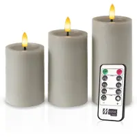 Meisterhome – 3 x Led Stompkaars - Grijs – Stompkaars Echte wax - Led kaarsen - 10 / 12.5 / 15 cm Hoog - Met afstandsbediening – Timer 2/4/6/8 uur – Dimbaar