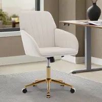 OKWISH Bureaustoel – Ergonomisch En Verstelbaar – 360 Graden Draaibaar Met Wielen – Fluweel – Wit – Voor Thuiswerkplek