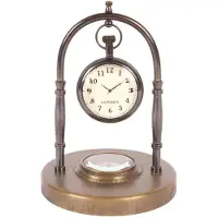 Baroque - Klok - Hangende Tafelklok met Kompas op Voet 15 cm - Goud - Messing/Aluminium - 15x11x11 - Brass