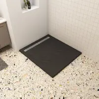 AICA 80x80x3cm zwart douchebak, vierkant，gemaakt van een mengsel van natuursteen en hars, antislip, antibacterieel, met douchegoot rooster en afvoer, verkrijgbaar in verschillende maten