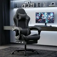OKWISH Gamingstoel - Ergonomisch Met Hoofdsteun En Lendensteun - Verstelbaar Met Voetensteun - PVC - Zwart Grijs