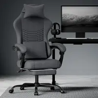 OKWISH Gamingstoel - Ergonomisch Met Massagekussen - Verstelbare Rugleuning En Voetsteun - Stof - Zwart