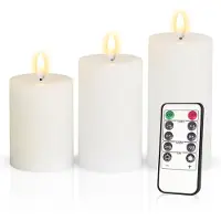 Meisterhome – 3 x Led Stompkaars Ribbel - Wit – Stompkaars Echte wax - Led kaarsen - 10 / 12.5 / 15 cm Hoog - Met afstandsbediening – Timer 2/4/6/8 uur - Dimbaar