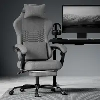 STILVORA Bureaustoel - Ergonomische Gamestoel Met Voetsteun - Voor Kantoor En Gamekamer - Stoffen Bekleding - Donkergrijs