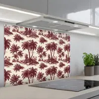 KitchenYeah Spatscherm 80x55 cm - Zelfklevende achterwand Tropisch - Geometrisch - Bordeauxrood - Keuken muurbeschermer - Spatwand fornuis