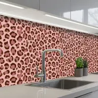KitchenYeah Keuken achterwand 250x80 cm - Spatscherm zelfklevend Luipaard - Patroon - Roze - Muurbeschermer - Spatwand fornuis