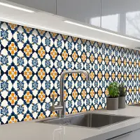 KitchenYeah Keuken achterwand 350x60 cm - Spatscherm zelfklevend Klassiek - Geometrisch - Blauw - Muurbeschermer - Spatwand fornuis