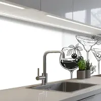KitchenYeah Keuken achterwand 200x80 cm - Spatscherm zelfklevend Glazen - Cocktails - Zwart - wit - Muurbeschermer - Spatwand fornuis