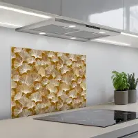 KitchenYeah Spatscherm 70x50 cm - Zelfklevende achterwand Ginkgo - Bladeren - Goud - Keuken muurbeschermer - Spatwand fornuis