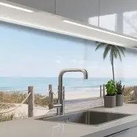 KitchenYeah Keuken achterwand 250x80 cm - Spatscherm zelfklevend Palmbomen - Pad - Horizon - Muurbeschermer - Spatwand fornuis