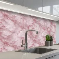 KitchenYeah Keuken achterwand 100x60 cm - Spatscherm zelfklevend Roze - Kwartsmarmer - Aders - Muurbeschermer - Spatwand fornuis