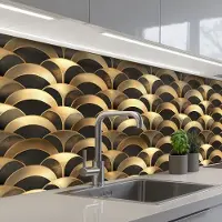 KitchenYeah Keuken achterwand 150x80 cm - Spatscherm zelfklevend Schubben - Structuur - Goud - Muurbeschermer - Spatwand fornuis