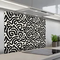 KitchenYeah Spatscherm 100x75 cm - Zelfklevende achterwand Modern - Abstract - Zwart - Keuken muurbeschermer - Spatwand fornuis