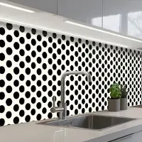 KitchenYeah Keuken achterwand 300x60 cm - Spatscherm zelfklevend Klassiek - Stippen - Zwart - Muurbeschermer - Spatwand fornuis