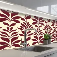 KitchenYeah Keuken achterwand 150x60 cm - Spatscherm zelfklevend Abstract - Bladeren - Burgundy - Muurbeschermer - Spatwand fornuis