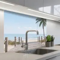 KitchenYeah Keuken achterwand 100x80 cm - Spatscherm zelfklevend Palmbomen - Pad - Horizon - Muurbeschermer - Spatwand fornuis