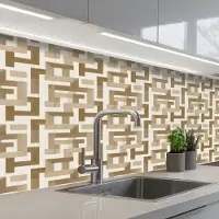 KitchenYeah Keuken achterwand 150x60 cm - Spatscherm zelfklevend Geometrisch - Retro - Bruin - Muurbeschermer - Spatwand fornuis