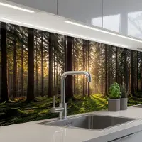 KitchenYeah Keuken achterwand 150x80 cm - Spatscherm zelfklevend Bos - Gras - Zonlicht - Muurbeschermer - Spatwand fornuis