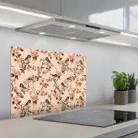 KitchenYeah Spatscherm 70x55 cm - Zelfklevende achterwand Bloesem - Koolmees - Roze - Keuken muurbeschermer - Spatwand fornuis