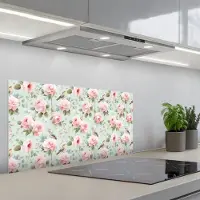 KitchenYeah Spatscherm 90x45 cm - Zelfklevende achterwand Rozen - Vogels - Pastel - Kleurrijk - Keuken muurbeschermer - Spatwand fornuis
