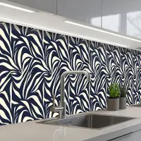 KitchenYeah Keuken achterwand 450x60 cm - Spatscherm zelfklevend Bladvormen - Blauw - Patroon - Wit - Muurbeschermer - Spatwand fornuis