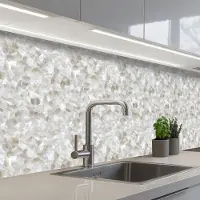 KitchenYeah Keuken achterwand 400x80 cm - Spatscherm zelfklevend Wit - Penseelstreken - Reliëfeffect - Muurbeschermer - Spatwand fornuis