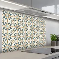 KitchenYeah Spatscherm 120x80 cm - Zelfklevende achterwand Patroon - Klassiek - Kleurrijk - Keuken muurbeschermer - Spatwand fornuis