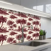 KitchenYeah Keuken achterwand 80x60 cm - Spatscherm zelfklevend Tropisch - Geometrisch - Bordeauxrood - Muurbeschermer - Spatwand fornuis