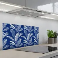 KitchenYeah Spatscherm 90x45 cm - Zelfklevende achterwand Blad - Palm - Blauw - Keuken muurbeschermer - Spatwand fornuis