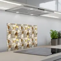 KitchenYeah Spatscherm 60x45 cm - Zelfklevende achterwand Mozaïek - Marmer print - Goud - Keuken muurbeschermer - Spatwand fornuis
