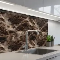 KitchenYeah Keuken achterwand 80x60 cm - Spatscherm zelfklevend Bruin - Goud - Marmer print - Muurbeschermer - Spatwand fornuis
