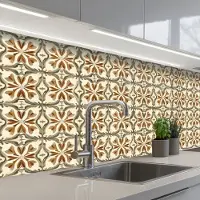 KitchenYeah Keuken achterwand 200x80 cm - Spatscherm zelfklevend Siertegel - Patroon - Bruin - Muurbeschermer - Spatwand fornuis