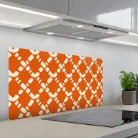 KitchenYeah Spatscherm 100x50 cm - Zelfklevende achterwand Oranje - Ruitpatroon - Wit - Keuken muurbeschermer - Spatwand fornuis