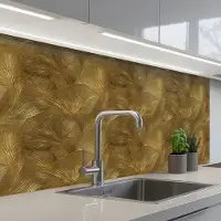 KitchenYeah Keuken achterwand 100x60 cm - Spatscherm zelfklevend Organisch - Lijnen - Goud - Muurbeschermer - Spatwand fornuis