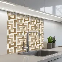 KitchenYeah Keuken achterwand 80x80 cm - Spatscherm zelfklevend Geometrisch - Retro - Bruin - Muurbeschermer - Spatwand fornuis