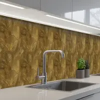 KitchenYeah Keuken achterwand 350x60 cm - Spatscherm zelfklevend Organisch - Lijnen - Goud - Muurbeschermer - Spatwand fornuis