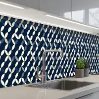 KitchenYeah Keuken achterwand 400x60 cm - Spatscherm zelfklevend Abstract - Patroon - Blauw - Muurbeschermer - Spatwand fornuis