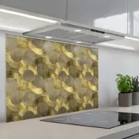 KitchenYeah Spatscherm 90x60 cm - Zelfklevende achterwand Modern - Geometrisch - Goud - Keuken muurbeschermer - Spatwand fornuis