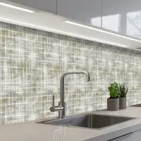 KitchenYeah Keuken achterwand 350x60 cm - Spatscherm zelfklevend Linnen - Patroon - Groen - Muurbeschermer - Spatwand fornuis