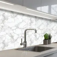 KitchenYeah Keuken achterwand 200x80 cm - Spatscherm zelfklevend Wit - Marmer print - Grijs - Muurbeschermer - Spatwand fornuis