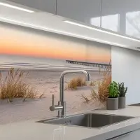 KitchenYeah Keuken achterwand 80x60 cm - Spatscherm zelfklevend Pier - Zonsondergang - Strand - Muurbeschermer - Spatwand fornuis
