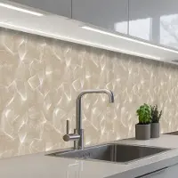 KitchenYeah Keuken achterwand 350x60 cm - Spatscherm zelfklevend Organisch - Textuur - Beige - Muurbeschermer - Spatwand fornuis