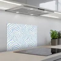 KitchenYeah Spatscherm 60x45 cm - Zelfklevende achterwand Zebra - Motief - Blauw - Wit - Keuken muurbeschermer - Spatwand fornuis