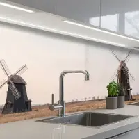 KitchenYeah Keuken achterwand 250x60 cm - Spatscherm zelfklevend Windmolens - Landschap - Veld - Muurbeschermer - Spatwand fornuis