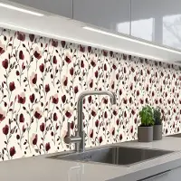 KitchenYeah Keuken achterwand 400x60 cm - Spatscherm zelfklevend Bloemen - Botanisch - Bordeaux - Muurbeschermer - Spatwand fornuis