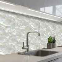 KitchenYeah Keuken achterwand 200x80 cm - Spatscherm zelfklevend Parelmoerglans - Wit - Schelp - Muurbeschermer - Spatwand fornuis