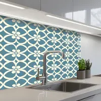 KitchenYeah Keuken achterwand 80x60 cm - Spatscherm zelfklevend Patroon - Symmetrisch - Blauw - Muurbeschermer - Spatwand fornuis